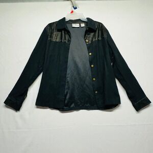 Erin London Black Western Faux Snakeskin Button Down Shirt Long Sleeve Womens S